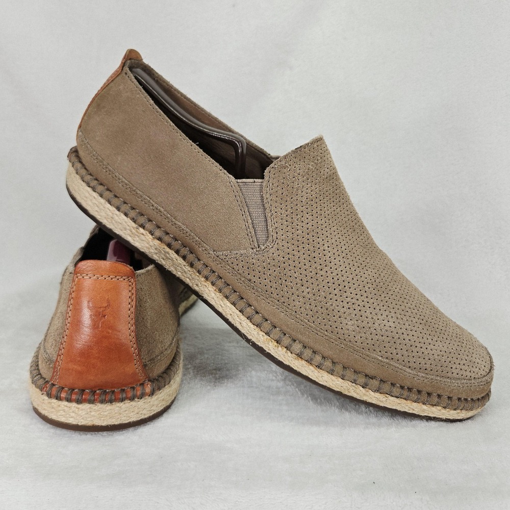 Trask Shoes Mens 10.5 Taupe Braxton Loafer Slip On Perforated Vibram Sole Casual